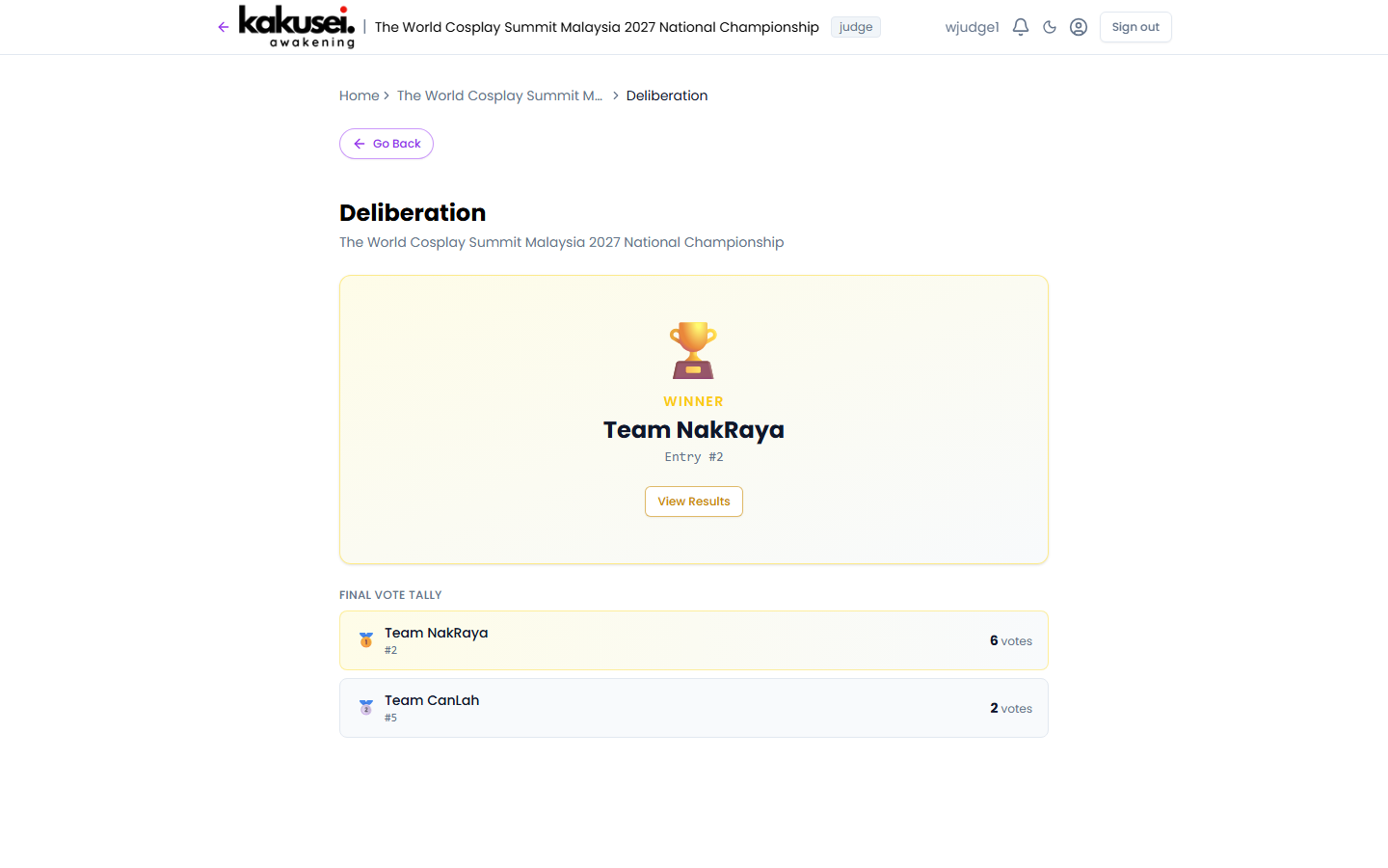 Deliberation winner reveal screen