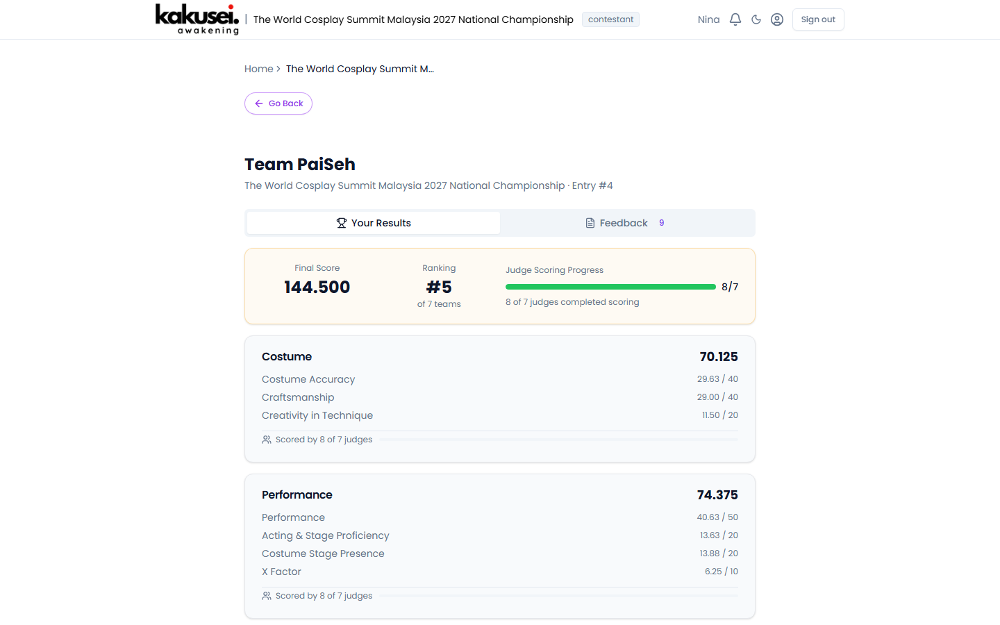 Real-Time Results for Contestants